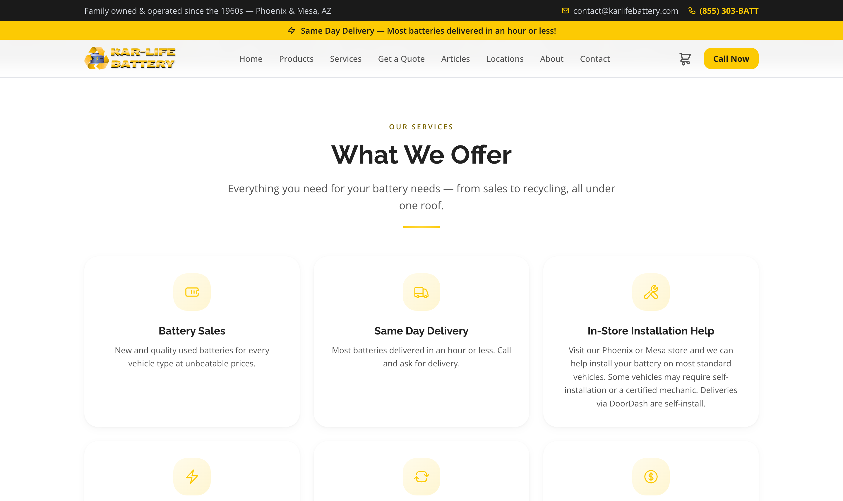 Kar-Life Battery services section