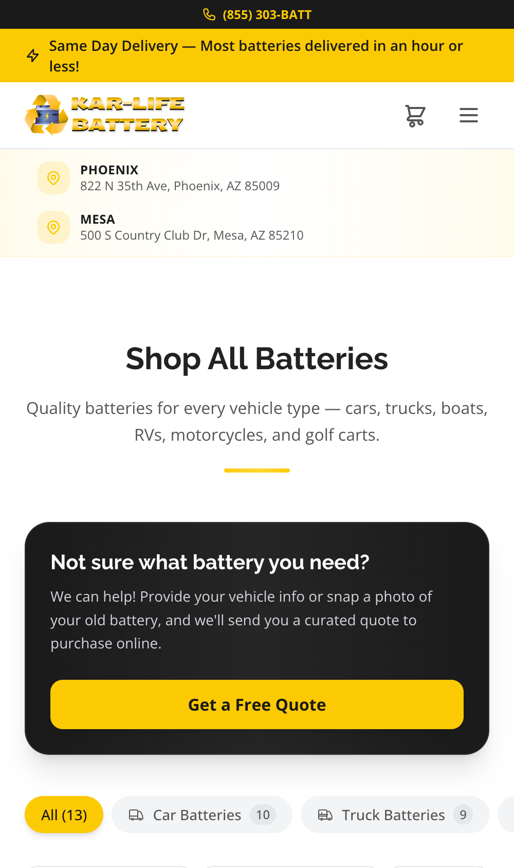 Kar-Life Battery mobile product listing