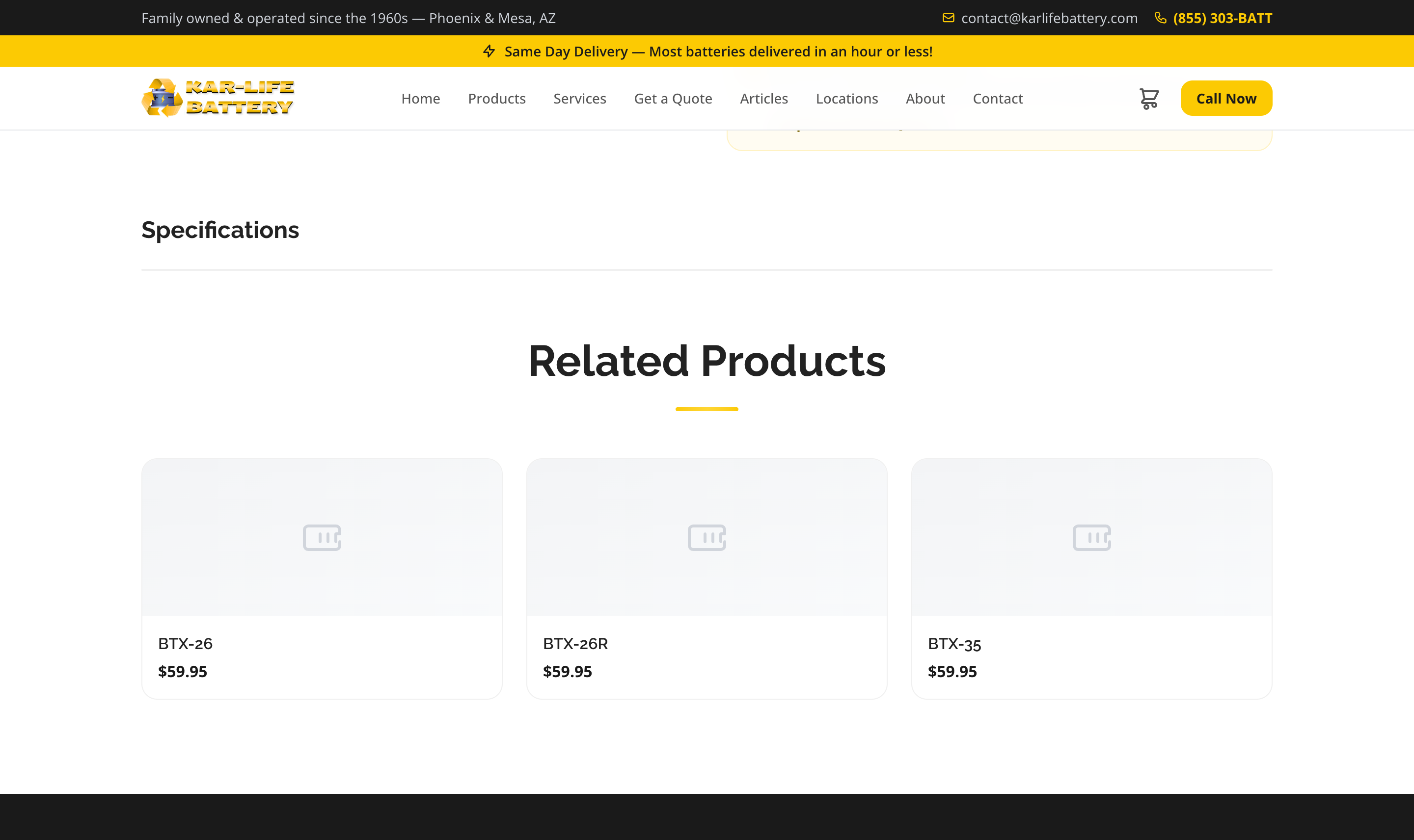 Kar-Life Battery product specifications