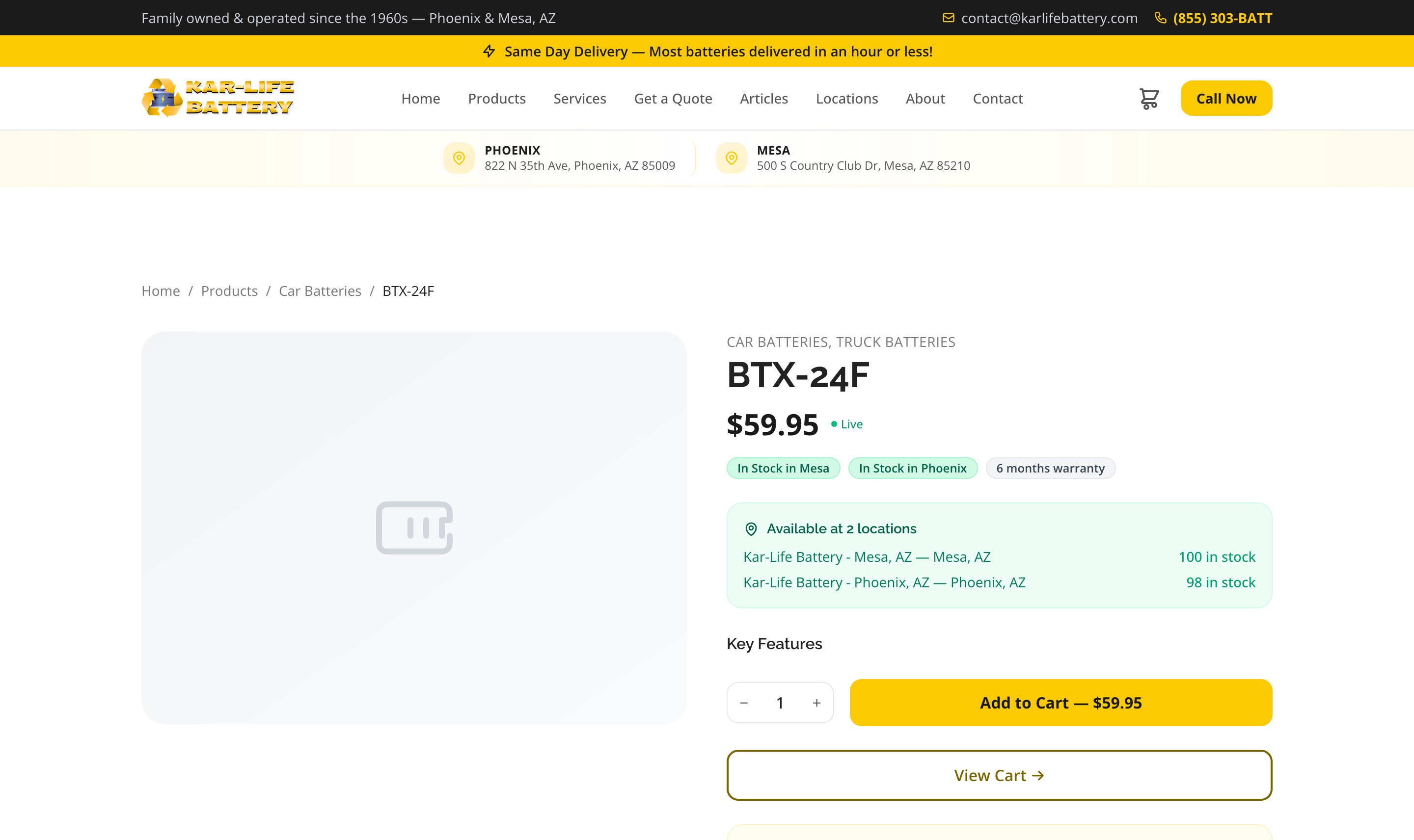 Kar-Life Battery product detail page