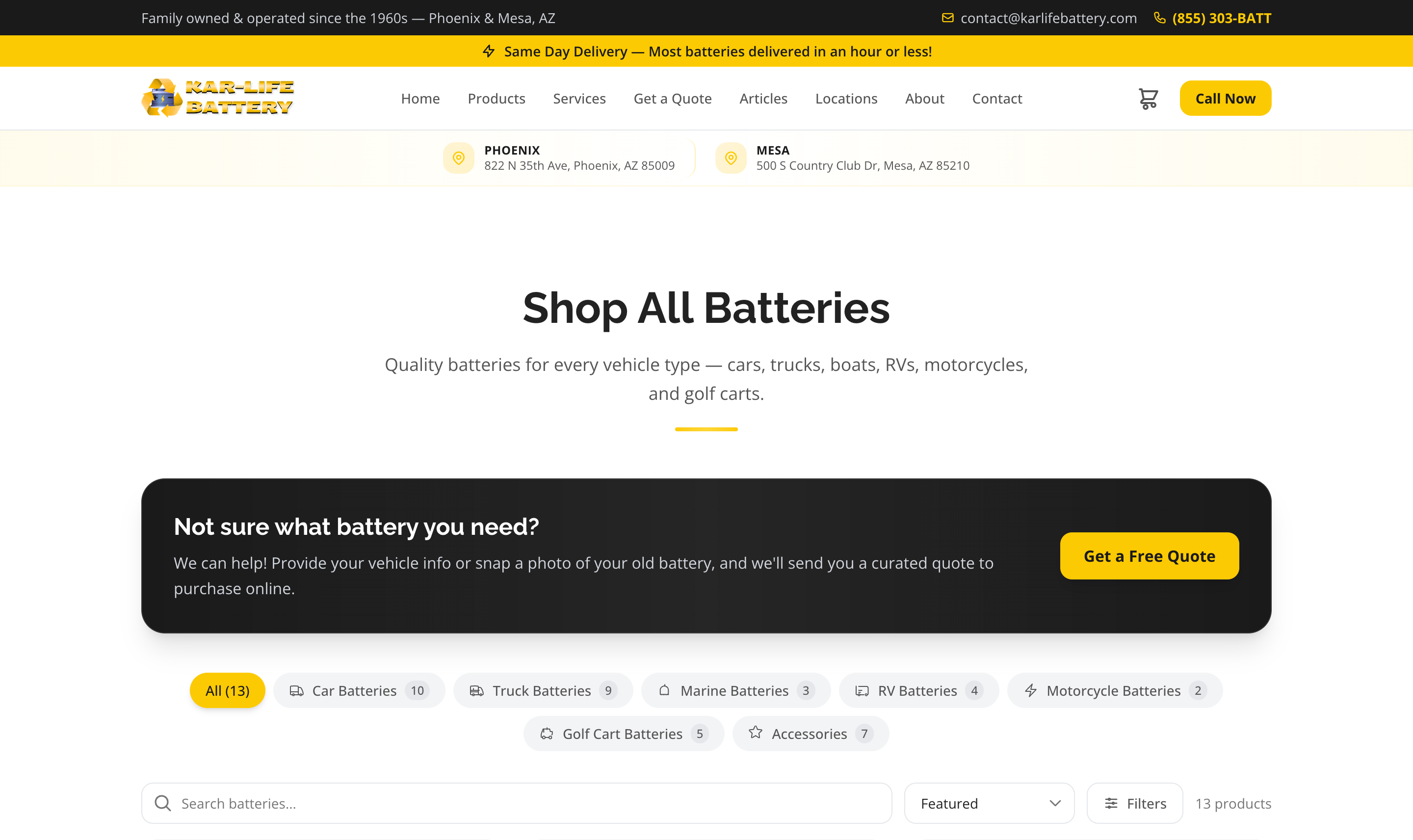 Kar-Life Battery product catalog